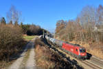 1016 017 mit einem Kesselzug am 29.11.2016 bei Ostermünchen.