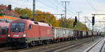 ÖBB - Österreichische Bundesbahnen [A] mit  1016 033  [NVR-Nummer: 91 81 1016 033-3 A-ÖBB] und dem täglichen Güterzug (leer) zur Stahlschrott-Abholung von Brandenburg nach Wismar am 25.10.21 Durchfahrt Bf. Golm (Potsdam).  