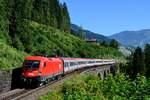 Am 10. Juli 2016 konnte der IC 592 am Steinbach Viadukt bei Bad Hofgastein abgelichtet werden. Es führt die bestens gepflegte 1116.161.