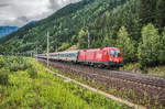 1116 194-2 fährt mit dem EC 113 (Frankfurt (Main) Hbf - Klagenfurt Hbf/ - Zagreb Glavni kol.) nahe Kolbnitz vorüber.