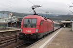 Am 25.10.2017 verlässt EC113 nach Klagenfurt/Zagreb den Hauptbahnhof Heidelberg in Richtung Stuttgart.