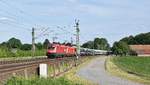 ÖBB 1116 043 und 1116 277 mit Autotransportzug in Richtung Bremen (Langwedel, 24.05.18)