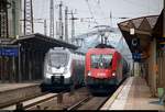 Kesselzug mit 1116 116 und 1116 147 ÖBB (Siemens ES64U2) durchfährt Naumburg(Saale)Hbf auf Gleis 2 Richtung Großkorbetha neben 9442 311 (Bombardier Talent 2) von Abellio Rail