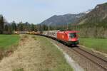 Im ehemaligen Bahnhof Gesäuse Eingang fährt am 8.4.2024 die 1116 138 mit einem gemischten Güterzug von Graz Vbf kommend nach Wien Zvb.
Die dreiwöchige Sperre der Semmeringbahn wegen Bauarbeiten sorgt für diese Umleitung.