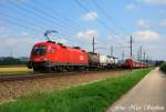 Wenige Sekunden nach dem REX kam auch schon 1116 102-3 mit einem Containerzug gen Wels daher,Pasching (sterreichurlaub 18.08.09) 