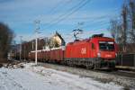 1116 102 mit Gterzug Richtung Sden bei Salzburg/Elsbethen am 7.10.2010.