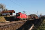 Am Abend des 02.04.2011 lie sich 1116 265 mit einem gemischten Gterzug am Bahnwrterhuschen bei Hilperting ablichten.