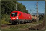 Zwischen der Abzweigung Villach Auen und Frnitz aufgenommen: 1116 038 mit ihren Kesselwaggons am 1.9.2006.