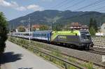 1116 141 mit EC102 (Villach - Warschau) befhrt am 16.07.2013 die Abzweigstelle Bruck/Mur Stadtwald.