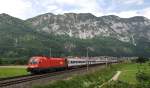 1116 186-8 der ÖBB durchfährt am 4.6.2014 mit dem IC Wien West-Bregenz das Inntal bei Langkampfen.