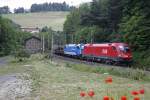 1116 031 und 1216 250 mit Güterzug bei Klamm - Schottwien am 19.06.2014.
