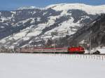 Die 1116 044 mit einem IC am 07.02.2015 unterwegs bei Dorfgastein.