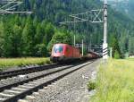 1116 034 mit ASTB 9619 (Böckstein - Mallnitz-Obervellach) am 13.8.2015 bei der Üst Mallnitz-Hintertal nahe der 2001 aufgelassenen Haltestelle Tauerntunnel.