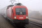 1116 138-9 fährt am 19.Dezember 2015 im dichtem Nebel mit dem R 2331 durch Brunn-Maria Enzersdorf Nord.