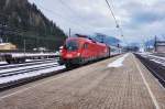 1116 056 mit IC 591 (Villach Hbf - Salzburg Hbf), am 12.2.2016 bei der Einfahrt in Mallnitz-Obervellach.