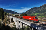 1116 084-5 überquert mit einem Güterzug in Richtung Süden, die neue Angerschluchtbrücke.