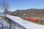 Panoramafoto am Eichberg mit 1116.078+107 und G-46741 und G-43401 der im Tal bei Sclöglmühl schon folgt am 5.2.17