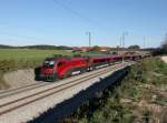 Die 1116 218 mit einem RJ nach Mnchen am 13.10.2013 unterwegs bei Teisendorf.