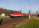 Die 1142 683 mit einem REX nach Linz am 20.02.2016 unterwegs bei Andorf.