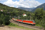 Am frisch gerodeten Fotoplatz bei Küb,fahren 1144.117+014 mit G-54601 am 26.7.18 bergwärts.