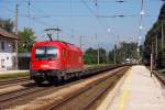 1216 003-4 als Schub- oder Bremslok der RoLa nach Wrgl-Terminal,Brixlegg (sterreichurlaub 20.08.09) 