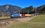 1216 922 mit einem Containerzug am 16.02.2024 bei Niklasdorf.