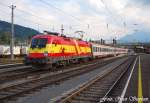 EM-Lok Spanien 1116 232-8 verlsst Salzburg Hbf. mit BB IC 649  ALPENKONVENTION  Innsbruck Hbf. - Wien-Westbahnhof in nrdlicher Richtung (sterreichurlaub 09.08.09)