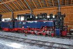 Die Dampflokomotive  22  wurde im Jahr 1939 bei Borsig gebaut und war als HF191 von Oktober 1942 bis März 1943 auf der Schmalspur-Heeresfeldbahn Tuleblja-Demjansk in der Sowjetunion im Kriegseinsatz. (Mauterndorf, August 2019)