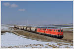 2143.56 und 2143 070 vom Verein Neue Landesbahn am 25.2.2018 mit einem leeren Getreidezug von Korneuburg nach Ernstbrunn unterwegs, aufgenommen kurz vor dem Zielbahnhof.