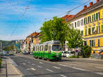 Graz. An diesem sonnigen 11.04.2024, war der Triebwagen 505 auf der Linie 5 unterwegs. Der Triebwagen ist hier in Fahrtrichtung Andritz am Schönaugürtel zu sehen.