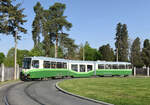 Der 1986 von SGP gebaute, und in den späten 1990er Jahren mit einem Niederflurmittelteil versehene Triebwagen 601 wendete am Morgen des 13. März 2024 als  5er  in der Schleife Zentralfriedhof.