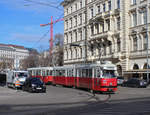 Wien Wiener Linien SL 49 (E1 4528 (Bombardier-Rotax 1973) + c4 1336 (Bombardier-Rotax 1975)) I, Innere Stadt, Hansenstraße / Bellariastraße am 14.