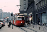 Wien Wiener Stadtwerke-Verkehrsbetriebe (WVB) SL 29 (E1 4482 (Lohnerwerke 1968)) II, Leopoldstadt, Obere Donaustraße / Schwedenbrücke am 30. Jänner 1974. - Scan eines Diapositivs. Film: Kodak Ektachrome. Kamera: Minolta SRT-101.