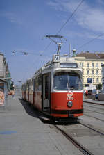 Wien Wiener Linien SL 71 (E2 4303 (Bombardier-Rotax 1978)) XI, Simmering, Simmeringer Hauptstraße / Fickeysstraße / Dürrnbacherstraße im Juli 2005.