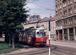 Wien Wiener Stadtwerke-Verkehrsbetriebe (WVB) SL 6 (E1 4744 (SGP 1971)) VI, Mariahilf, Mariahilfer Gürtel im Juli 1975.