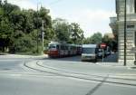 Wien WVB SL 52 (E1 4720) Schmerlingplatz / Hansenstrasse im Juli 1992.