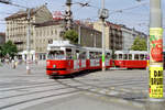 Wien WVB SL 5 (E1 4671 + c3 1231) II, Leopoldstadt, Praterstern im Juli 1992.