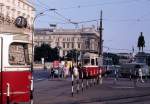 Wien Wiener Stadtwerke-Verkehrsbetriebe (WVB) SL 71 (C1 110 (SGP 1955))) I, Innere Stadt, Schwarzenbergplatz im Juli 1975.