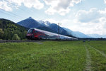 80-90.743 an der Spitze vom railjet 632 (Lienz - Wien Hbf), am 6.5.2016 nahe Berg im Drautal.