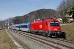 1216 210 mit RJ 71 (Prag - Graz) bei Mixnitz am 6.02.2016.