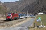 1216 231 mit Railjet zwischen Bruck/Mur und Pernegg am 20.02.2016.