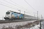 CD 380 011, unterwegs mit dem EC 103 nach Wien Hbf, an einem winterlichen Nachmittag kurz vor Wien Süßenbrunn.