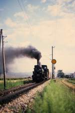 ÖBB 399.06 (als Mh6 angeschrieben) im August 1989 bei Obergrafendorf. (Diascan)