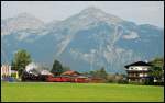 sterreichurlaub 2008 - Zillertalbahn: Der Dampfzug auf der Fahrt von Jenbahc nach Mayrhofen. Aufgenommen am 03.September 2008 in Schlitters(i.Z.).