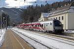 Steuerwagen 80-90.749 (Lange Fahne) als Railjet in Breitenstein am 24.01.2018.