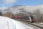 Weltrekord 1216.025 fährt mit RJ-133 bei herrlicher Winterstimmung kurz vor Küb am 24.2.18