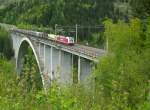 1216 XXX der SLB und eine 1116 von CargoServ mit einem Güterzug auf der Pfaffenberg-Zwenberg-Brücke.