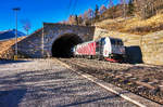 Lokomotion 185 666-5 verschwindet mit dem EKOL im Ochenigtunnel, bei Obervellach.