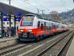 ÖBB 4748 517-1 mit dem REX 1 nach Schruns in Dornbirn, 10.02.2024.