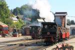 Zahnradlok Nr 2 “Jenbach” (Wiener Lokomotivfabrik Floridsdorf, Baujahr 1889) der Achsenseebahn mit Regionalzug R3 Jenbach-Achensee Schiffsstation auf Bahnhof Jenbach am 2-8-2013.